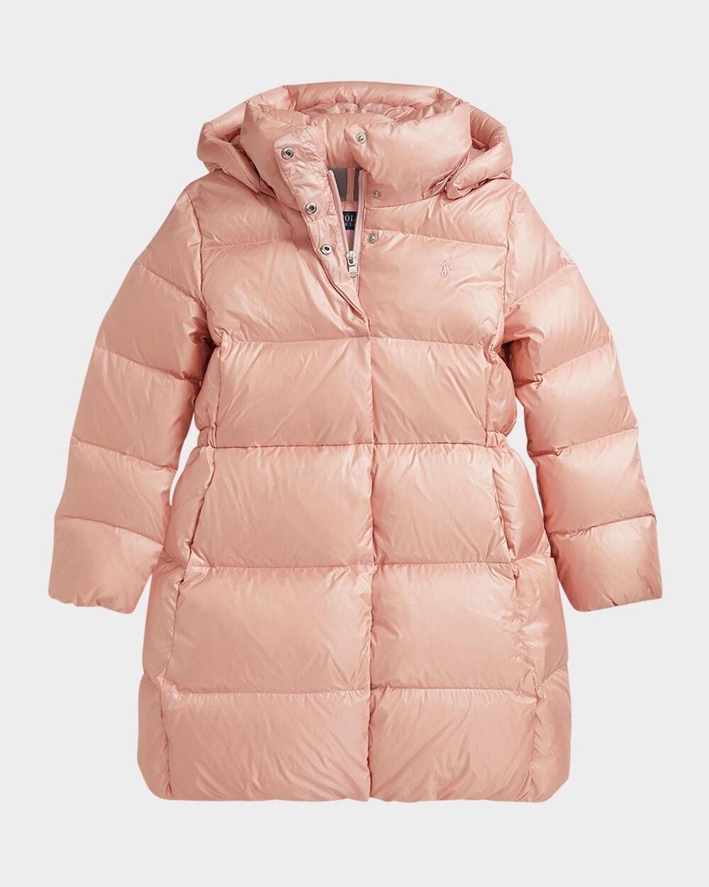 Polo Ralph Lauren Celia Metallic Water-Repellant Long Hooded Down Jacket Pink Yo